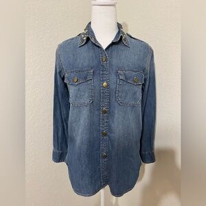 ❄️ ⛄️ Current Elliott blue jeans studded blouse size 1